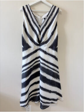 LIDA BADAY Linen Silk Abstract Print Midi Dress Size 12